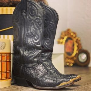 🪐TONY LAMA BLACK OSTRICH WESTERN BOOTS